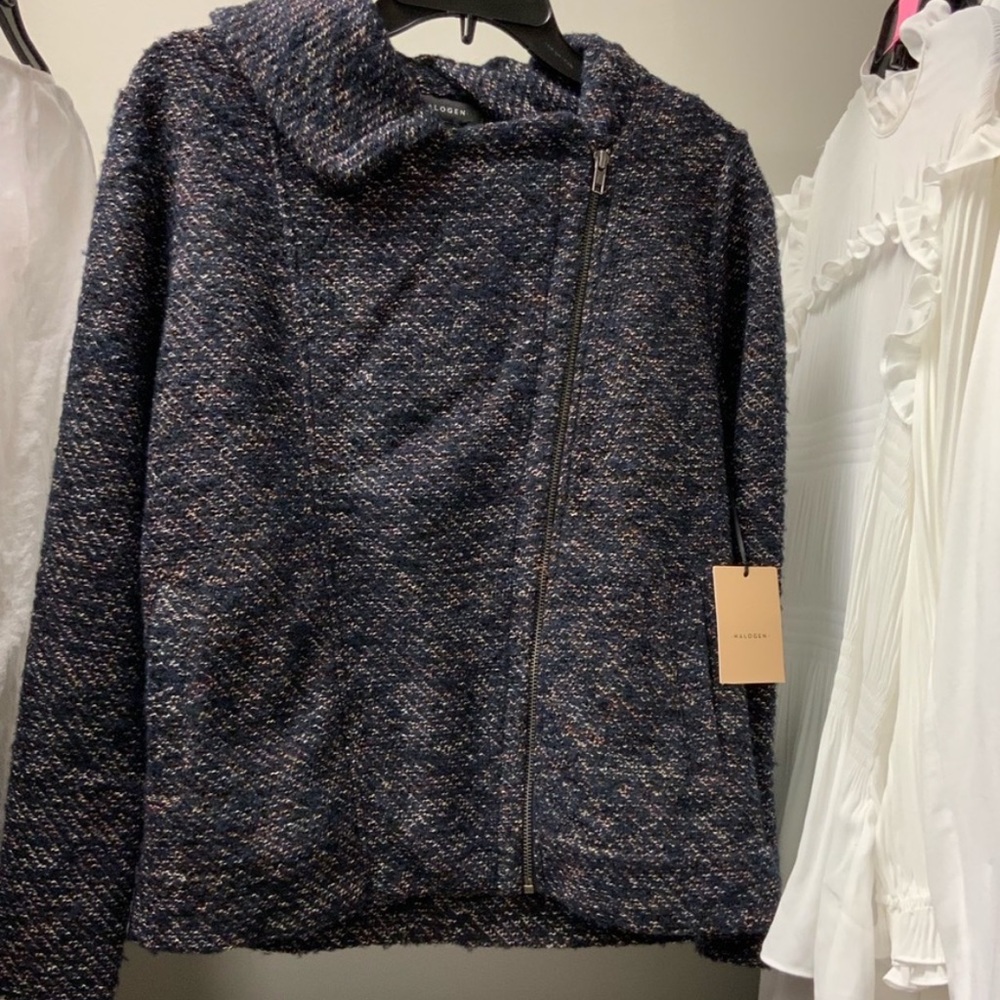 HALOGEN Wool Blend Tweed Asymmetrical Moto Jacket Coat NWT